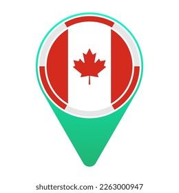 Canada (CA) National Flag Circular Round Target Pin Green Map Pointer Location Mark Logo Icon Isolated on White Background