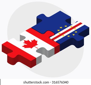 Canada and Cabo Verde Flags in puzzle  isolated on white background 