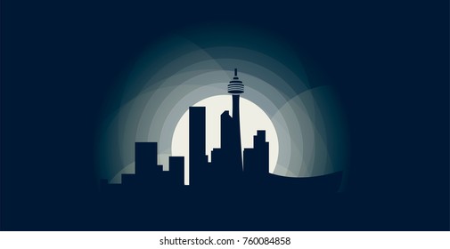 Canada Calgary blue moonlight night city panorama landscape skyline flat icon logo