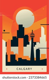 Kanada Kalgary Stadt Brutalismus Poster mit abstrakter Skyline, Stadtretrand Vektorgrafik. Reiseführer der Provinz Alberta, Broschüre, Flyer, Broschüre, Broschüre, Geschäftspräsentationsvorlage Bild