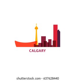 Canada Calgary city panorama view landscape silhouette flat cool color vector banner illustration