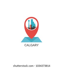 Canada Calgary map pin point geolocation modern skyline shape vector pointer logo icon illustration