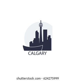 Canada Calgary modern city landscape skyline panorama vector logo flat blue icon