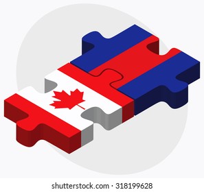 Canada and Cambodia Flags in puzzle  isolated on white background