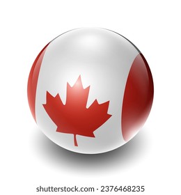 Canada (CAN) Canadian Nation Flag 2.5D Isometric View, Glossy Sphere Design, Flag Symbol Icon, Button Presentation Element Template Isolated on White Background