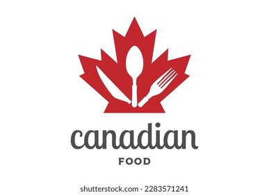 Canadá Bandera canadiense de hojas de arce con cuchillo de horquilla para el diseño del logo del restaurante de comida