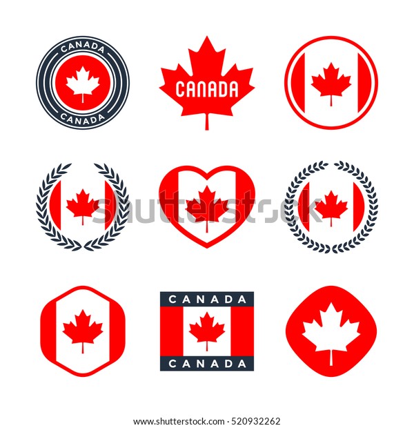 カナダ カナダの国旗 赤いカエデの葉 ベクター画像アイコン ラベル ステッカー バッジのコレクション のベクター画像素材 ロイヤリティフリー