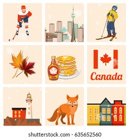 Canada. Canadian tradition vector icons. Banner about canadian culture. 