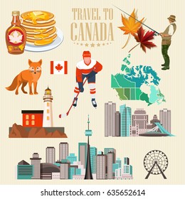 Canada. Canadian tradition vector icons. Banner about canadian culture. 