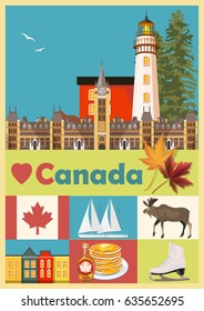 Canada. Canadian tradition vector icons. Banner about canadian culture. 