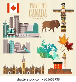 Canada. Canadian tradition vector icons. Banner about canadian culture. 