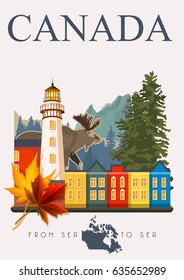 Canada. Canadian tradition vector icons. Banner about canadian culture. 