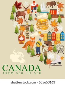 Canada. Canadian tradition vector icons. Banner about canadian culture. 