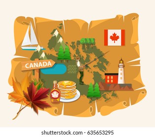 Canada. Canadian tradition vector icons. Banner about canadian culture. 