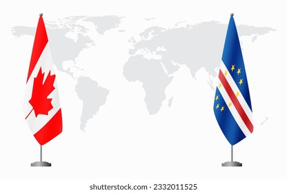 Canada and Cape Verde flags for official meeting against background of world map.