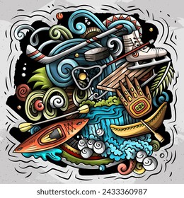 Canada cartoon doodle illustration. Funny Canadian design. Creative vector background with north America country elements and objects. Colorful composition
