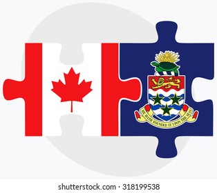 Canada and Cayman Islands Flags in puzzle isolated on white background
