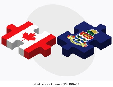 Canada and Cayman Islands Flags in puzzle isolated on white background