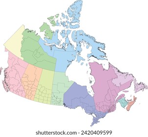Divisiones censales de Canadá por 10 provincias y tres territorios mapa
