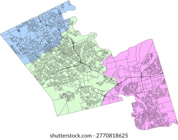 Canada Census Subdivision (CSD) Ontario Kitchener-Waterloo-Cambridge Boundary and Road Vector Map