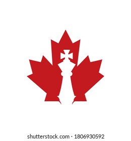 Canada chess vector logo design. Maple leaf with chess king icon logo.