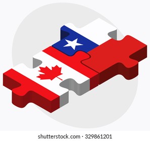Canada and Chile Flags in puzzle  isolated on white background