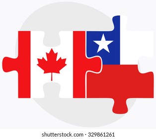 Canada and Chile Flags in puzzle  isolated on white background