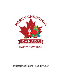 Canada Christmas Logo Design vector illustration . Merry Christmas logo sign and symbol element . Canada Maple Leaf and Independence Santa Claus . 