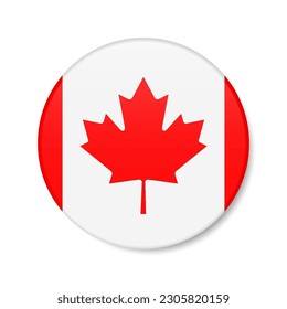 Canada circle button icon. Canadian round badge flag with shadow. 3D realistic vector illustration isolated on white.