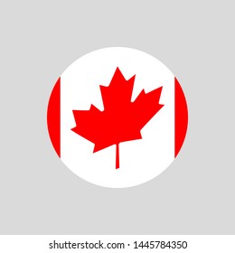 Canada circle flag icon. Waving Canadian symbol with maple leaf. Vector illustration.