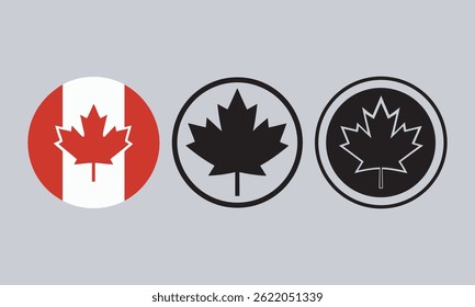 Canada Circle Shape icons, silhouette, Canadian Maple Leaf Flag and Symbol Variations

