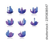 Canada cities logo and icon set. Vector graphic collection for Canadian Calgary, Edmonton, Montreal, Mississauga, Ottawa, Toronto, Vancouver, Winnipeg
