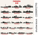 Canada cities skylines silhouettes vector set