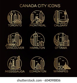 Canada city icon set. Vector