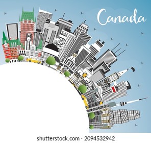 Canada City Skyline with Gray Buildings, Blue Sky and Copy Space. Vector Illustration. Concept with Historic Architecture. Canada Cityscape with Landmarks. Ottawa. Toronto. Montreal. Vancouver.