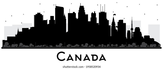 Canada City Skyline Silhouette with Black Buildings Isolated on White. Vector Illustration. Concept with Historic Architecture. Canada Cityscape with Landmarks. Ottawa. Toronto. Montreal. Vancouver.