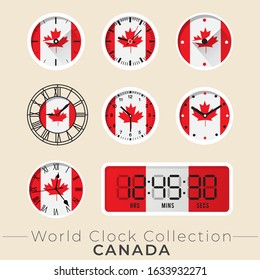 Canada clock : Set of national flag clock : Vector Illustration