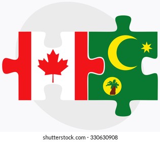 Canada and Cocos (Keeling) Islands Flags in puzzle isolated on white background