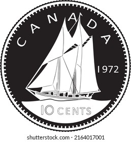 canada coin 1972 with sailboat 10 cent handmade silhouette 