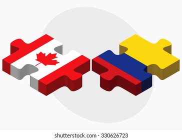 Canada and Colombia Flags in puzzle isolated on white background