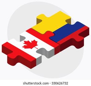 Canada and Colombia Flags in puzzle isolated on white background