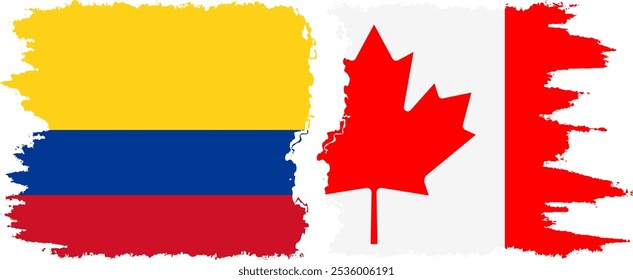 Canada and Colombia grunge flags connection, vector