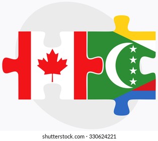Canada and Comoros Flags in puzzle isolated on white background