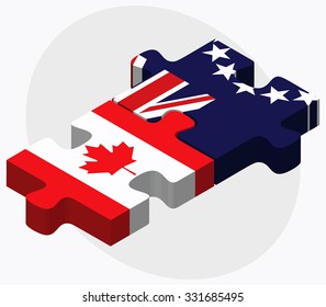 Canada and Cook Islands Flags in puzzle isolated on white background
