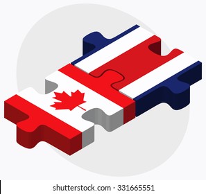 Canada and Costa Rica Flags in puzzle isolated on white background