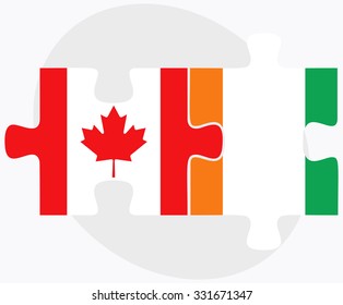 Canada and Cote Divoire Flags in puzzle isolated on white background