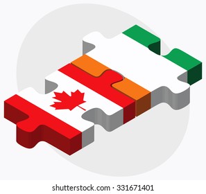 Canada and Cote Divoire Flags in puzzle isolated on white background