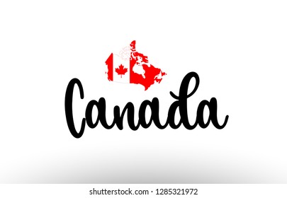 Canada country big text with flag inside map suitable for a logo icon design
