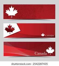 Canada country emblem banner set on abstract  red background with texture vector illustration