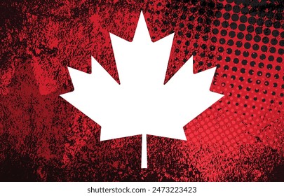 Canada country emblem on abstract grunge red background with texture